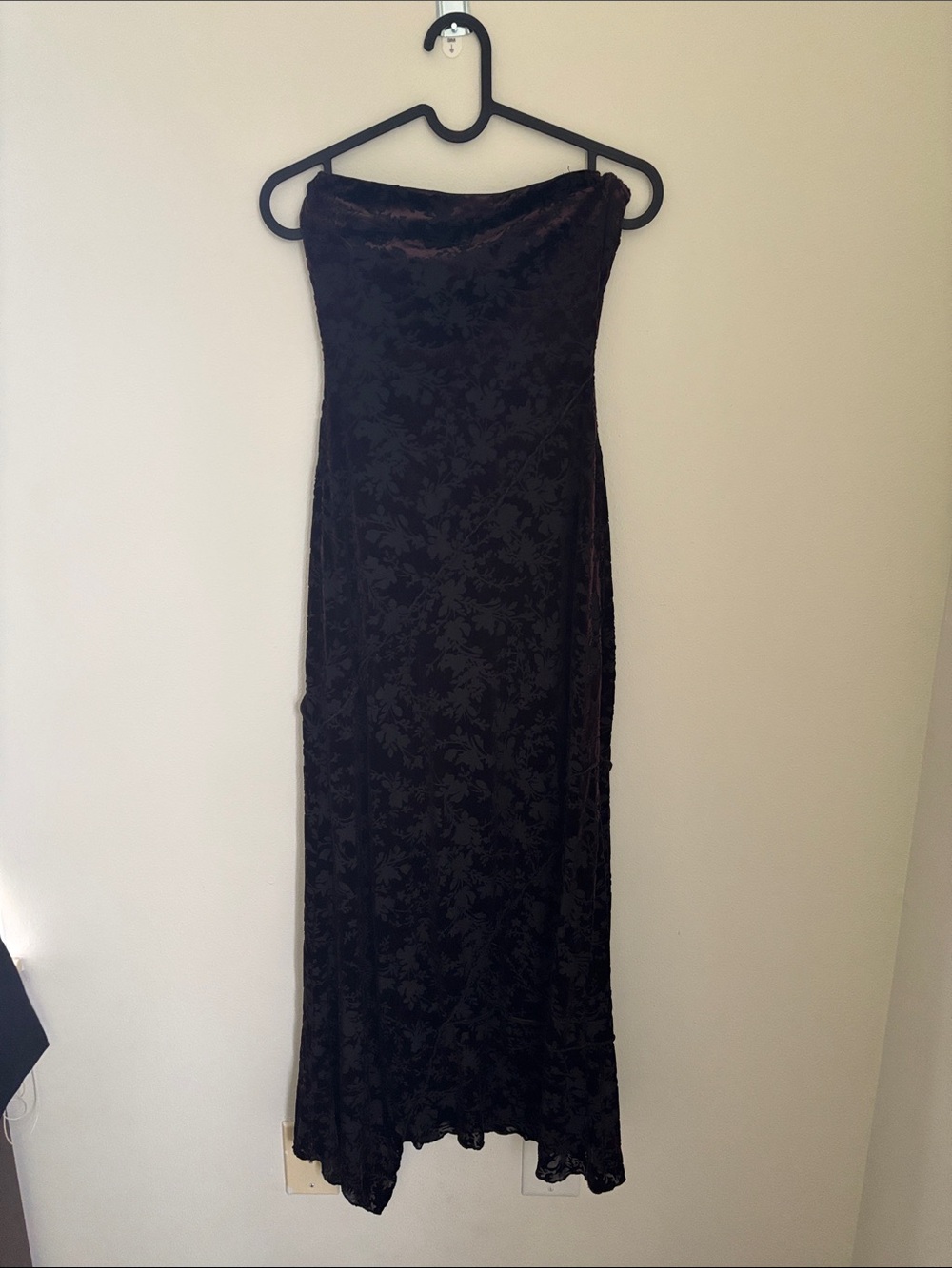 Strapless Brown Velvet Jacquard Maxi Dress